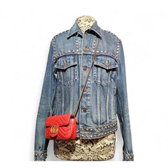 GUCCI Matalasse Super Mini GG Marmont Shoulder Bag Hibiscus Red Chain Strap - Picture 2 of 16